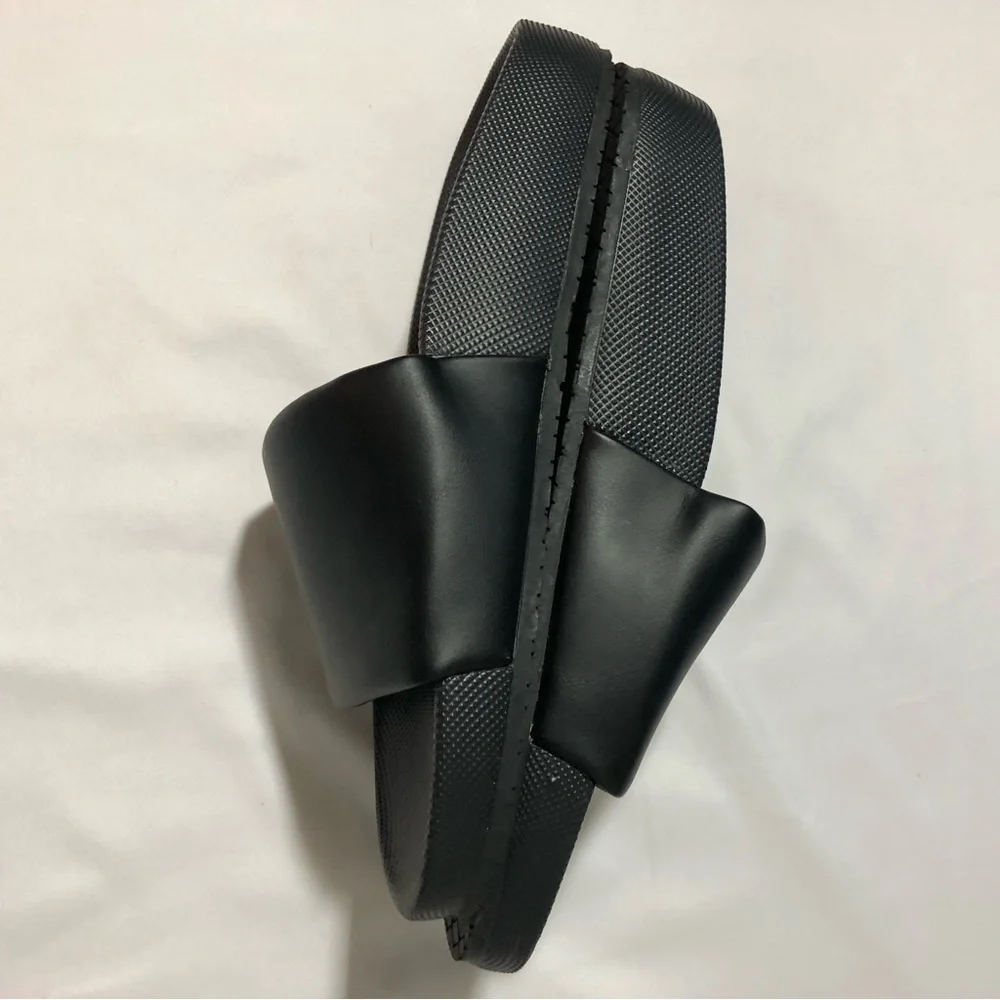 Polo Ralph Lauren mens cayson black slides white pony sz 9 pool beach gym shoes